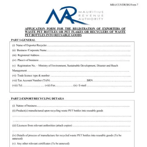 Document preview: Essential Application for Exporters of Waste PET Bottles — Government & admin (CERFA n°ApplicationFormPETBottles)
