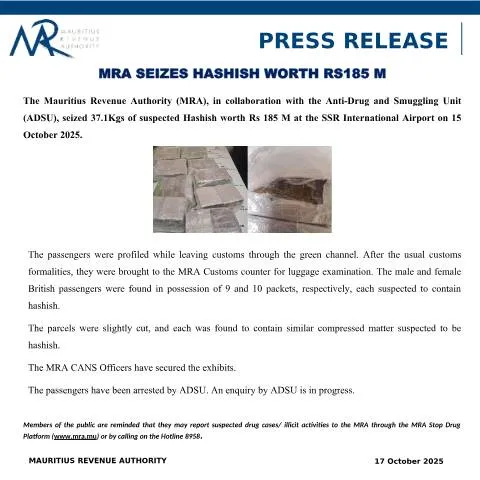 Document preview: MRA's Major Drug Seizure: A Closer Look at the Operation — Government & admin (PressRelease171025)