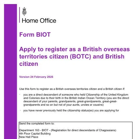 Document preview: Postal Application Process for Chagossian Heritage British Citizenship — Immigration & visas