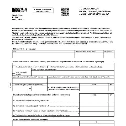 Document preview: Miksi 7L Vuokratulot -lomake on tärkeä vuokratulojen raportoinnissa? — Verot & verotus (CERFA n°Vero 3094)