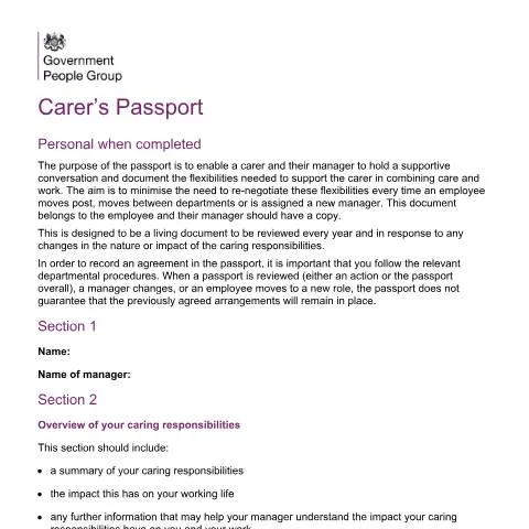 Document preview: Understanding the Carer's Passport: Structured Support for Working — Health
