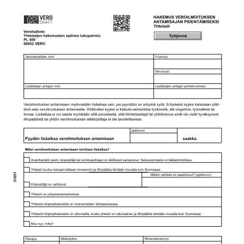 Document preview: Yhteisöjen veroilmoituksen antamisajan pidentäminen — Verot & verotus (CERFA n°Vero 3105)