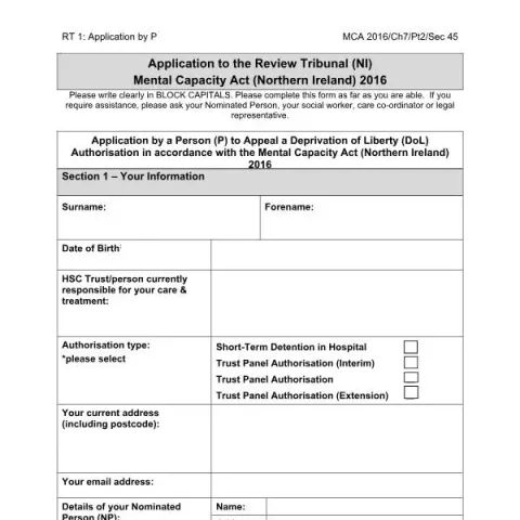 Document preview: Understanding the Review Tribunal Form 1 for Deprivation of Liberty — Legal & justice (Review Tribunal Form 1)