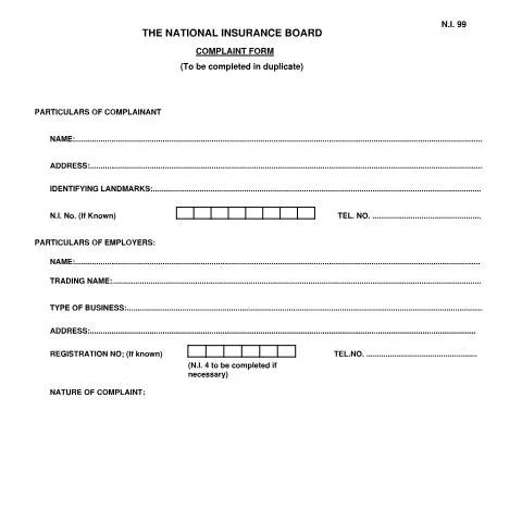 Document preview: The Importance of the NI 99 Complaint Form in Trinidad and Tobago — Government & admin (CERFA n°NI 99)