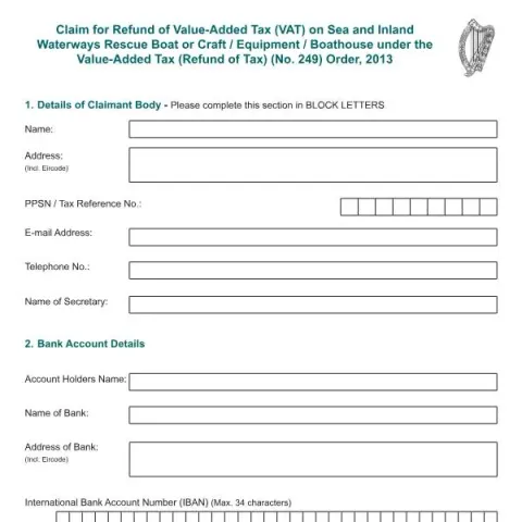 Document preview: VAT Refund Claim for Rescue Boats and Related Equipment — Taxes (VAT 70)