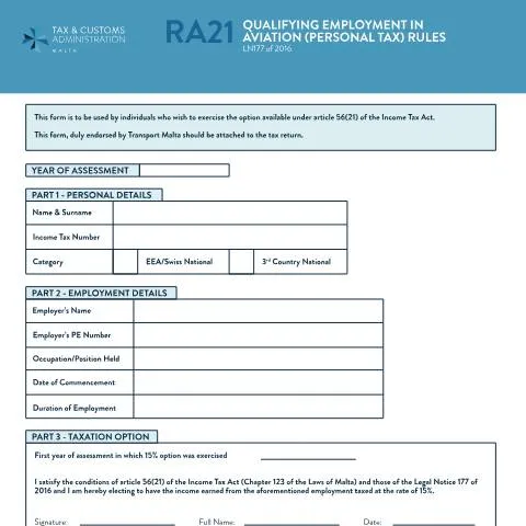 Document preview: Understanding the RA21 Form for Aviation Employment — Taxes (CERFA n°ra21-qualifying-employment-in-aviation)