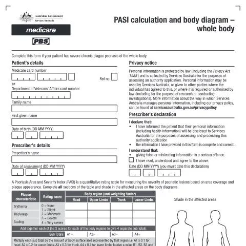 Document preview: Understanding PASI Calculation and Body Diagram - PB115 — Health (CERFA n°PB115)
