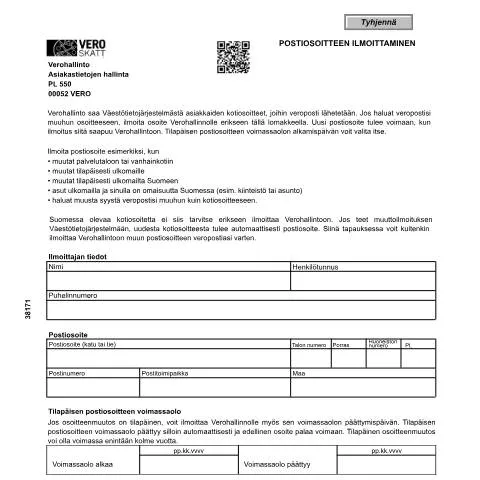 Document preview: Miksi postiosoitteen ilmoittaminen on tärkeää? — Hallinnolliset asiat (CERFA n°Vero 3817)