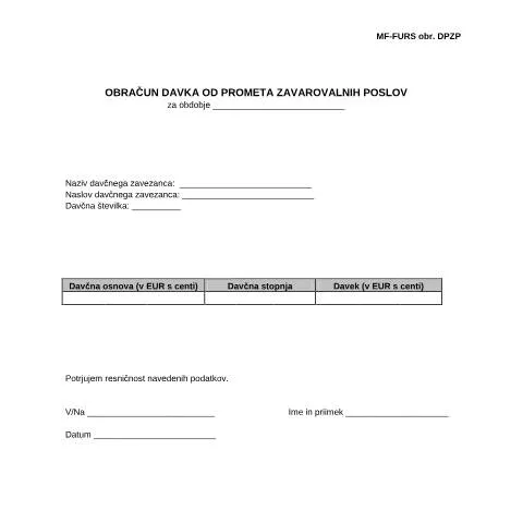 Document preview: Ključni elementi Obrazca DPZP za zavarovalne posle — Davki & obdavčitev (CERFA n°DPZP)