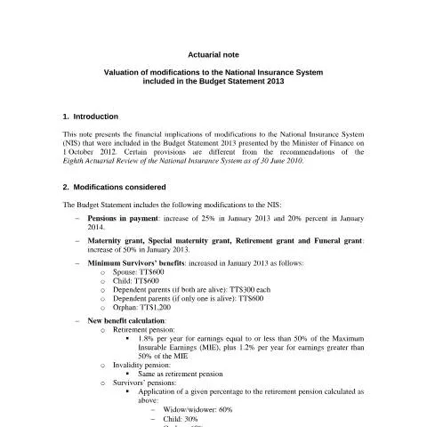 Document preview: Analysis of the 2013 Budget Act Note and Its Effects on Trinidad and — Government & admin (CERFA n°Act note Budget statement (revised) (1))