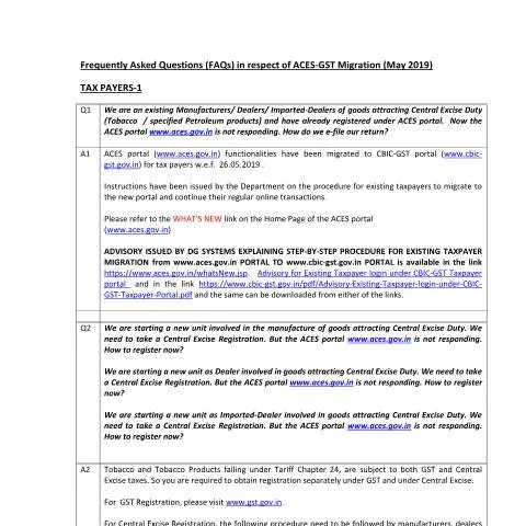 Document preview: Understanding GST Migration: May 2019 FAQ Highlights — Taxes (CERFA n°GST)