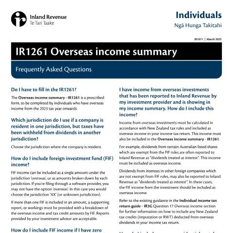 Document preview: Understanding the IR1071 Overseas Income Summary — Taxes (CERFA n°IR1071)