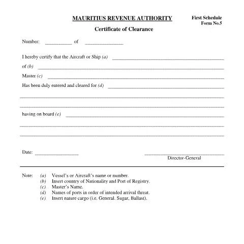 Document preview: Understanding the Role of the Certificate of Clearance in Maritime — Government & admin (Form5CertificateofClearance)