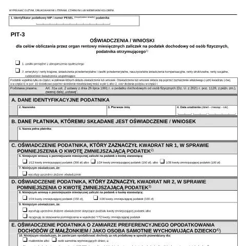 Document preview: Jak wypełnić formularz PIT-3 dla zasiłków pieniężnych? — Podatki i fiskalność (CERFA n°PIT-3)