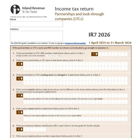Document preview: Understanding the IR7 2026 Form for New Zealand Taxes — Taxes (CERFA n°IR7)