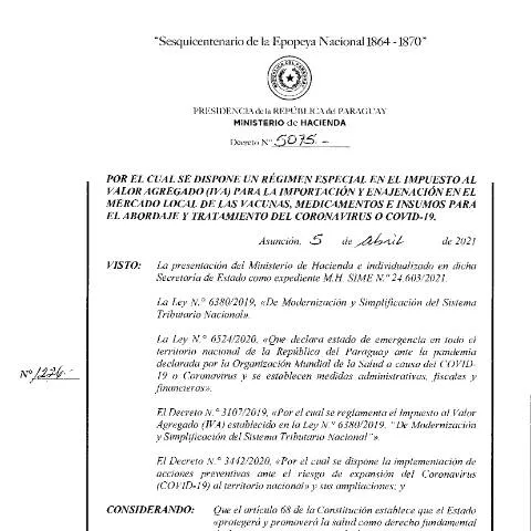Vista previa del documento Regimen fiscal especial IVA COVID-19 Paraguay — Impuestos