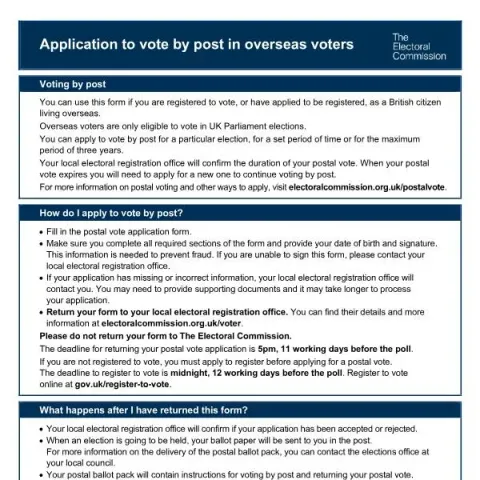 Document preview: How Overseas Voters in the UK Can Apply to Vote by Post — Government & admin (PO-O)