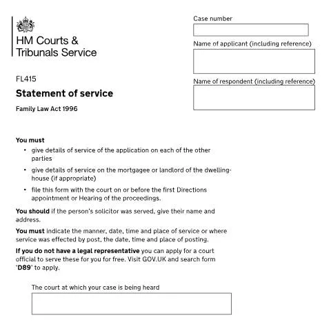 Document preview: Understanding the Statement of Service of Papers Form FL415 — Family