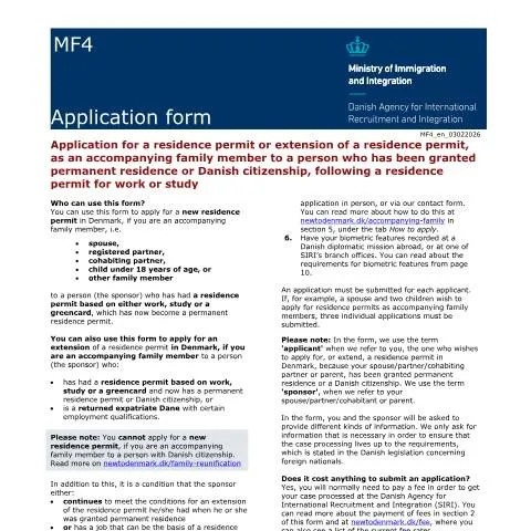 Document preview: Forstå MF4: Din vej til familieforening i Danmark — Immigration & visa (CERFA n°MF4)