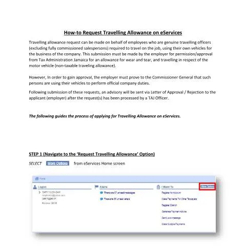 Document preview: Guide to Requesting Travelling Allowance through eServices in Jamaica — Government & admin (CERFA n°Guide-+Request+Travelling+Allowance+on+eServices)