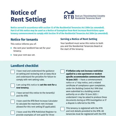Document preview: Official Notice of Rent Setting for Irish Tenancies — Housing (Notice of Rent Setting Form)