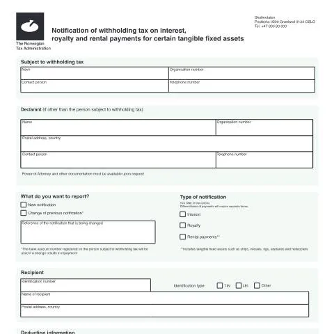 Document preview: Forstå kildeskatt på renter og royalty i Norge — Skatt & avgifter (CERFA n°RF-1528)