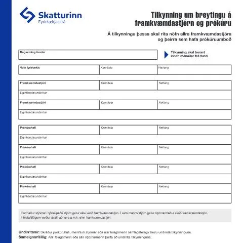 Document preview: Skref fyrir skref: Breytingar á framkvæmdastjórn og prókúru — Stjórnsýsla (CERFA n°RSK 17.43)