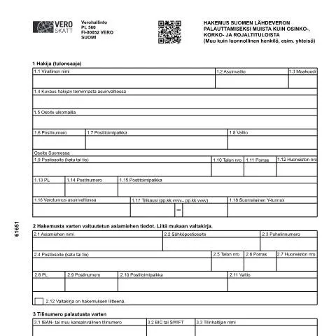 Document preview: Opas lähdeveron palautushakemukseen ulkomaisille yhteisöille — Verot & verotus