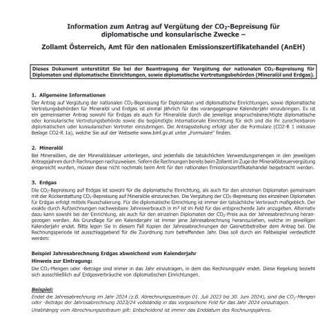 Dokumentvorschau: Antrag CO2-R1Erl für diplomatische Einrichtungen in Österreich — Steuern (CERFA n°CO2-R1Erl)
