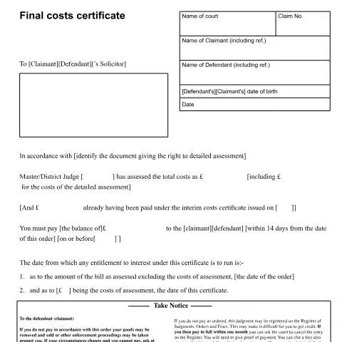 Document preview: Understanding the Final Costs Certificate from the High Court — Legal & justice