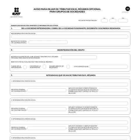 Vista previa del documento Cambio en la fiscalidad: Aviso para dejar de tributar en el régimen — Impuestos (CERFA n°92)
