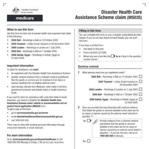 Document preview: Your Guide to the MS035 Disaster Health Care Claim — Health (CERFA n°MS035)