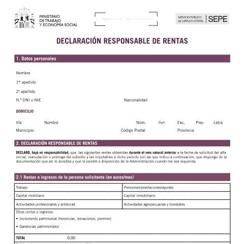 Vista previa del documento Importancia de la Declaración Responsable de Rentas en el SEPE — Impuestos