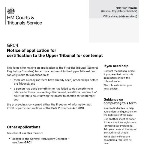 Document preview: Understanding the GRC4 Application for Upper Tribunal Certification — Legal & justice