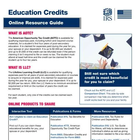 Document preview: Unlock Educational Tax Credits with IRS Publication 5081 — Taxes (CERFA n°PUB-5081)