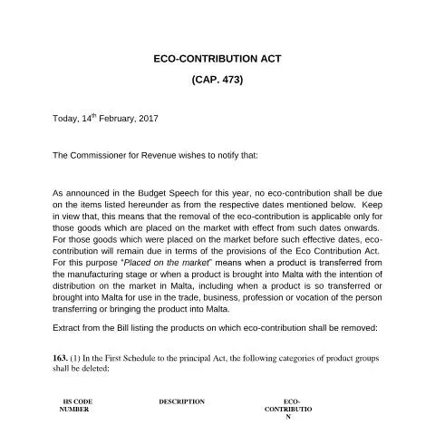 Document preview: Understanding Eco-Contribution Changes in Malta — Taxes (CERFA n°13-notice---removal-of-eco-contribution---140217)