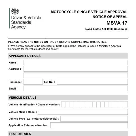 Document preview: How to Appeal a Motorcycle Single Vehicle Approval Decision in the UK — Legal & justice