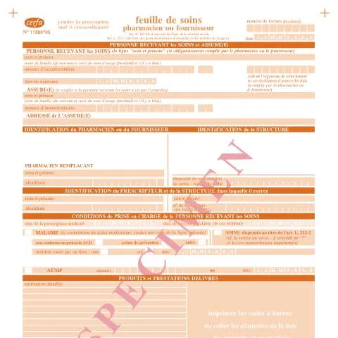Aperçu du document CERFA 11389*05 : tout savoir sur la feuille de soins pharmacien — Santé (CERFA n°11389*05)