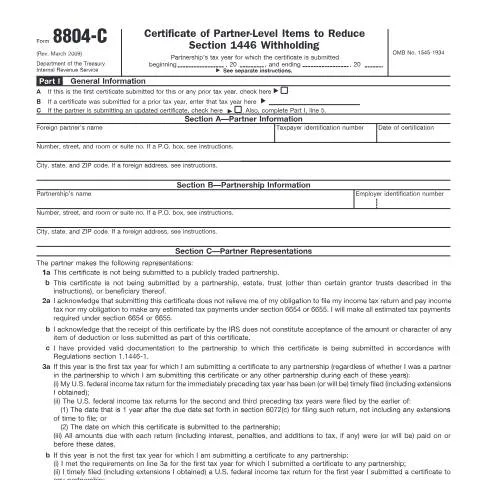 Document preview: A Deep Dive into IRS Form 8804-C for Partners — Taxes (CERFA n°8804C)
