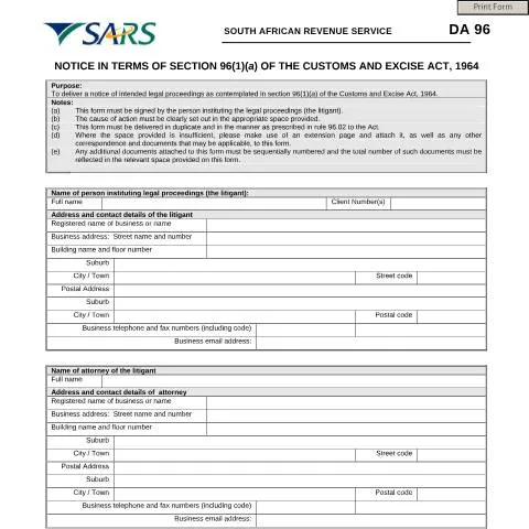 Document preview: Understanding the DA 96 Notice under Section 96(1)(a) of the Customs — Government & admin (CERFA n°DA 96)