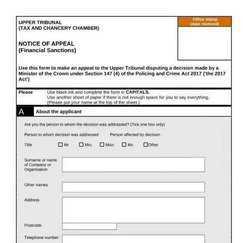 Document preview: Understanding Form FTC6 for Financial Sanctions Appeals — Legal & justice
