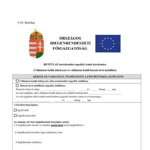 Document preview: A betétlap szerepe a tartózkodási engedély kérelmezésében — Bevándorlás & vízumok