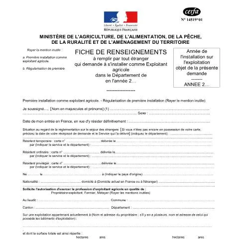 Aperçu du document Devenir exploitant agricole en France : guide pour étrangers (CERFA n°14519*01)