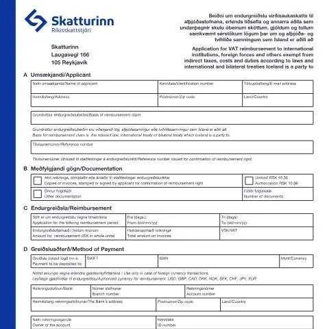 Document preview: Umsókn um virðisaukaskatt endurgreiðslu fyrir alþjóðastofnanir og — Skattar & fjármál (CERFA n°RSK 10.30)