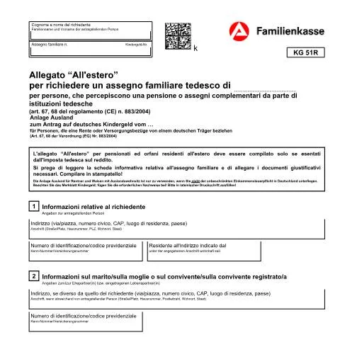 Dokumentvorschau: Formular kg51r-i-anlageausland für Kindergeld im Ausland — Familie (CERFA n°kg51r-i-anlageausland_ba035195)