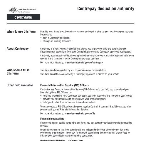 Document preview: Understanding Centrepay Deduction Authority for Financial Management — Benefits & social aid (CERFA n°SA501)