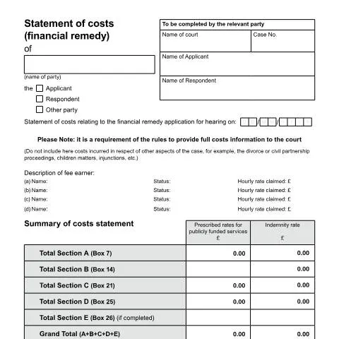 Document preview: Understanding Form H1: Costs Disclosure in Financial Proceedings — Legal & justice