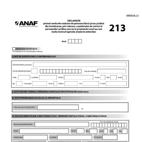 Document preview: Importanța Declarației OPANAF 216/2023 pentru tranzacțiile agricole — Impozite & fiscalitate (CERFA n°213_OPANAF_216_2023)