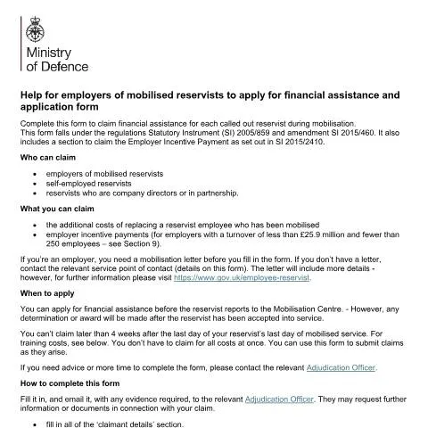 Document preview: Understanding the Employers Financial Assistance for Reservists — Work & employment
