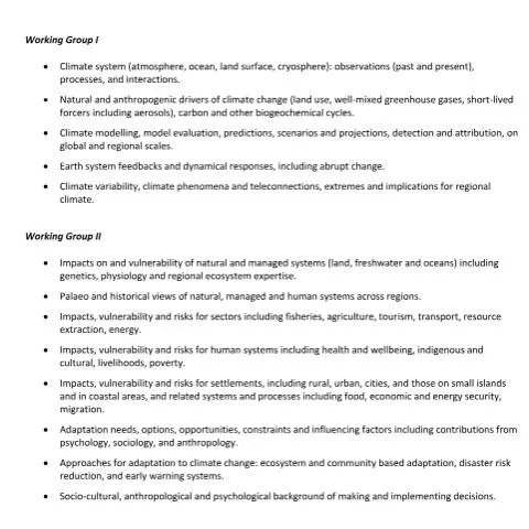 Document preview: Seeking UK Climate Change Experts for IPCC Sixth Assessment — Environment & energy